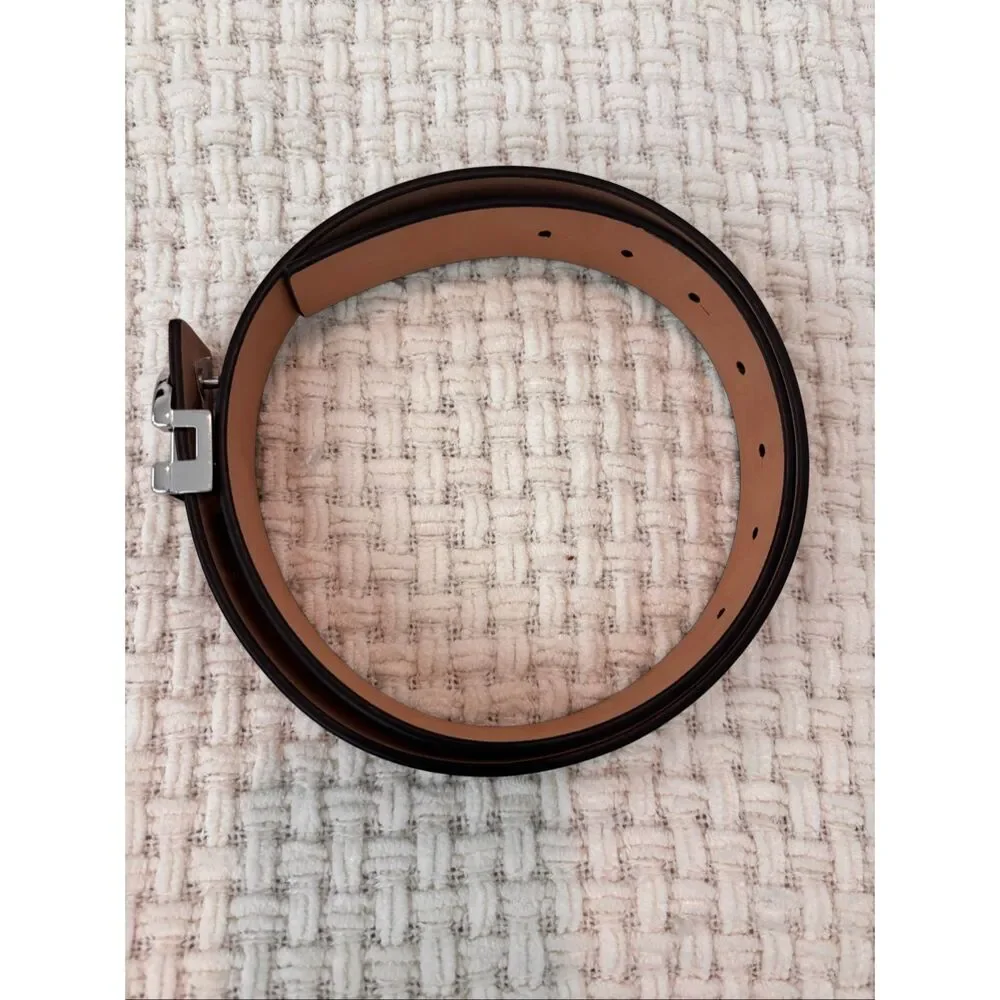 NEW Cole Haan Black Leather Logo Buckle Belt Quiet Luxury Minimalist Designer Wa